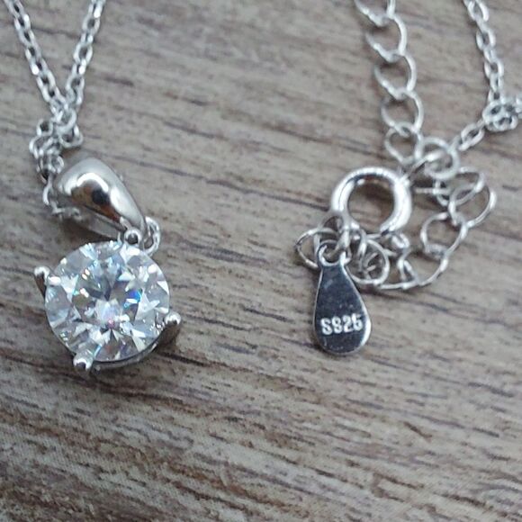 1 Carat Moissanite Rhodium Plated Sterling Silver Simple Pendant Necklace - Picture 11 of 12